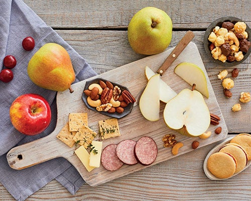 Cutting Board With Fruit, Nuts, Meat, Cookies and More