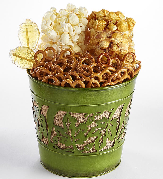 Green Leaf Burlap Tin