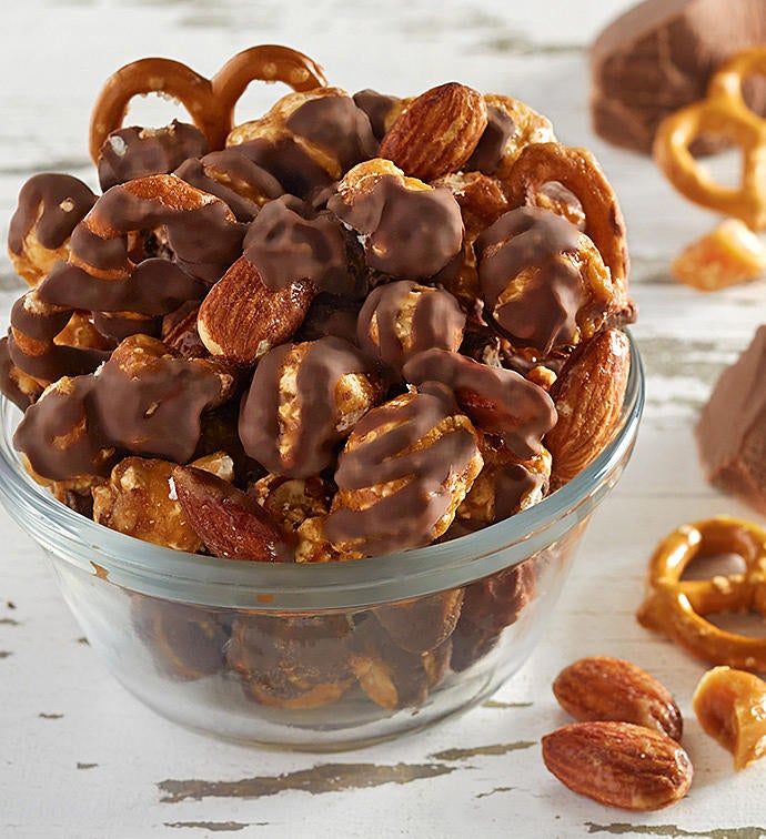 Drizzled Butter Toffee Almond Pretzel Popcorn