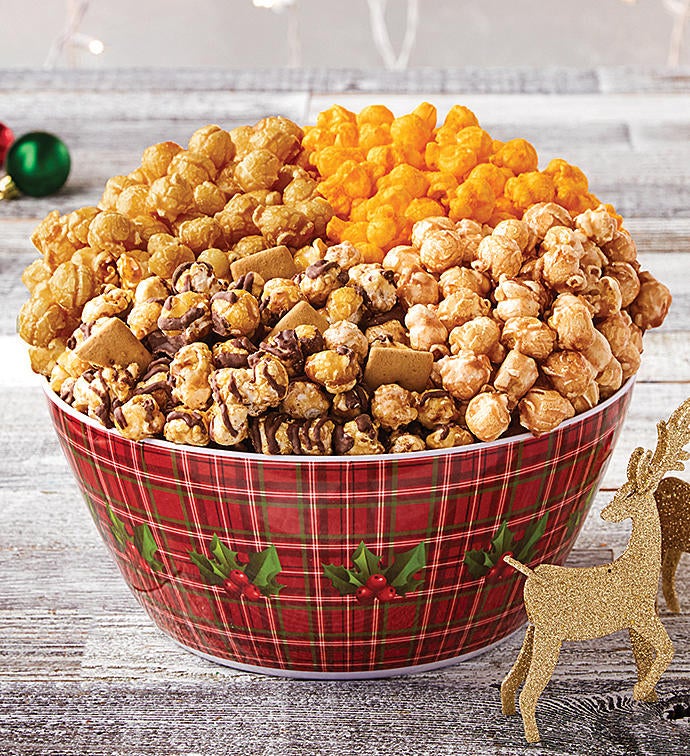 Holly Plaid Popcorn Bowl