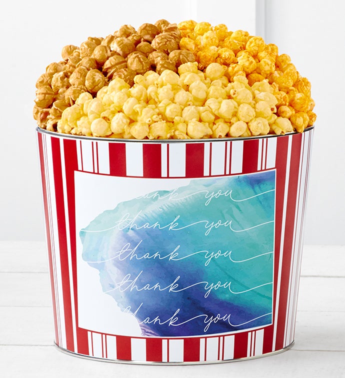 1.75 Gallon Retro Popcorn Tin 3-Flavor, Thank you Gifts by The Popcorn Factory