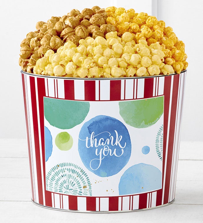 1.75 Gallon Retro 3 Flavor Popcorn Tin, Thank you Gifts by The Popcorn Factory