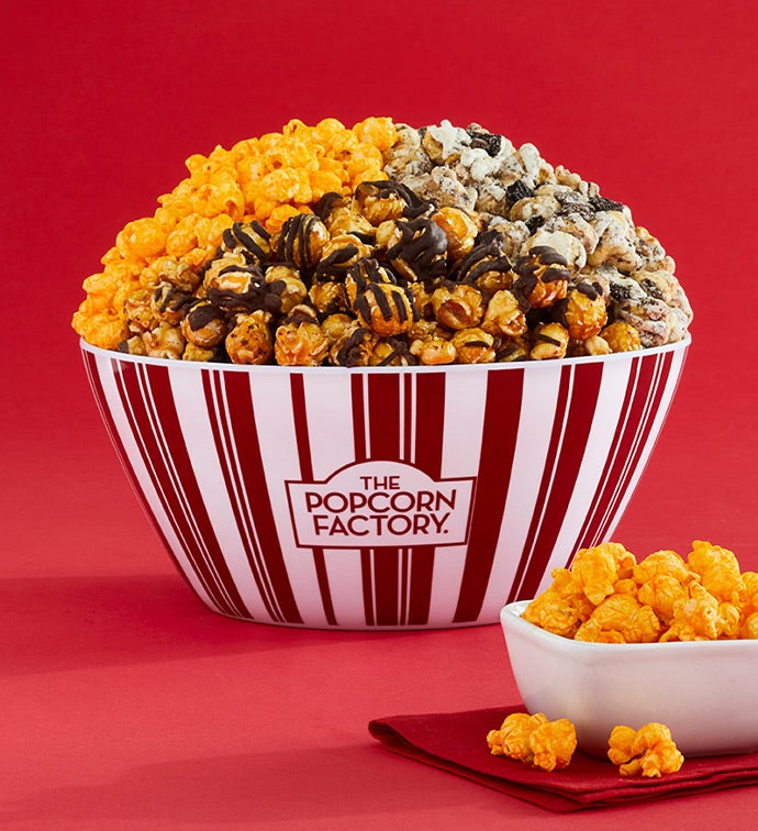 Retro Reusable Popcorn Bowl With Popcorn