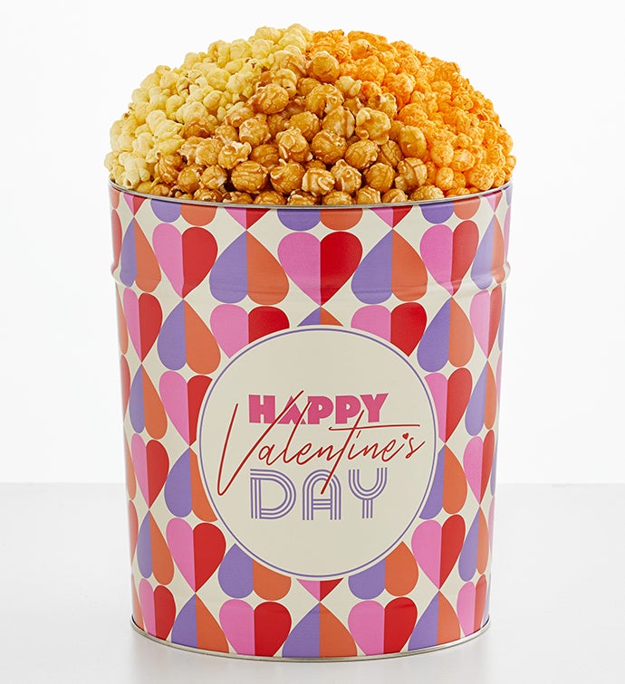 Happy Valentine's Day 3 1/2 Gallon 3 Flavor Popcorn Tin