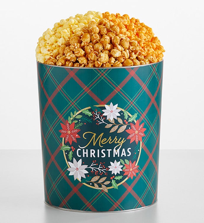 Merry Christmas 3 1/2 Gallon 3 Flavor Popcorn Tin, Christmas Gifts by The Popcorn Factory