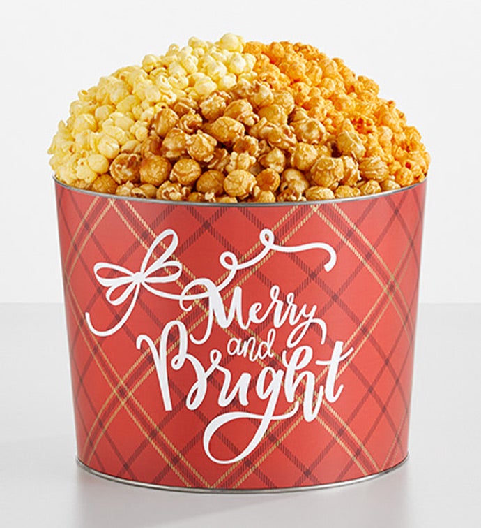 Merry And Bright 2 Gallon 3 Flavor Popcorn Tin, Christmas Gifts by The Popcorn Factory