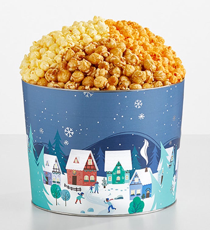 Winter Wonderland 2 Gallon 3 Flavor Popcorn Tin, Christmas Gifts by The Popcorn Factory