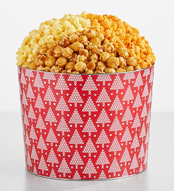 Red Trees 2 Gallon 3 Flavor Popcorn Tin, Christmas Gifts by The Popcorn Factory