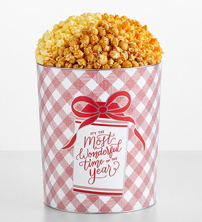 Wonderful Red Bow 3 1/2 Gallon 3 Flavor Popcorn Tin, Christmas Gifts by The Popcorn Factory