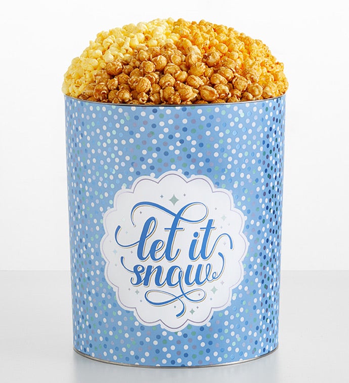 Let It Snow 6 1/2 Gallon 3 Flavor Popcorn Tin, Christmas Gifts by The Popcorn Factory