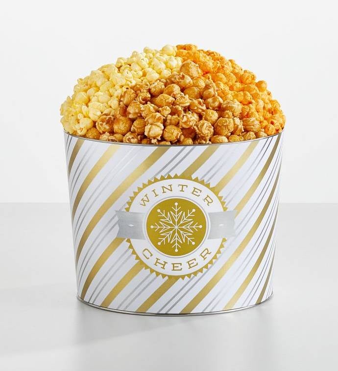 Golden Snowflakes 2 Gallon 3 Flavor Popcorn Tin, Christmas Gifts by The Popcorn Factory
