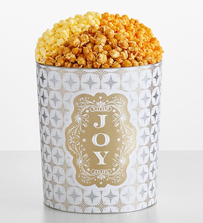 Joy 3 1/2 Gallon 3 Flavor Popcorn Tin, Christmas Gifts by The Popcorn Factory
