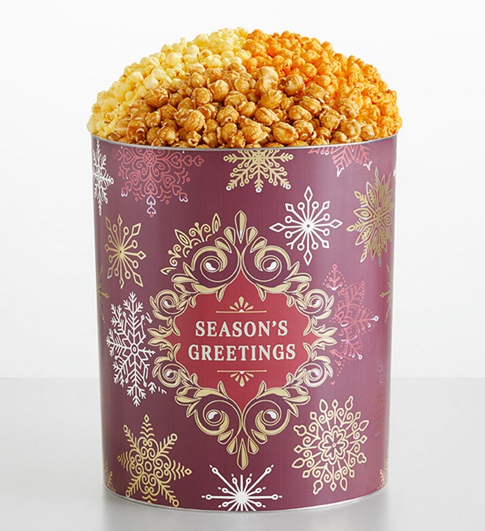 Seasons Greetings 6 1/2 Gallon 3 Flavor Popcorn Tin, Christmas Gifts by The Popcorn Factory