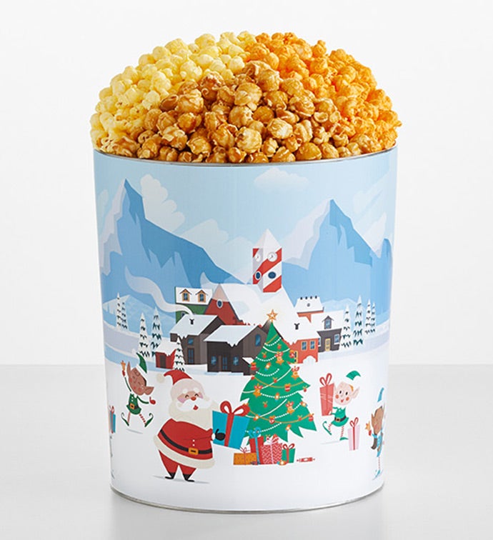 Santa's Workshop 3 1/2 Gallon 3 Flavor Popcorn Tin, Christmas Gifts by The Popcorn Factory