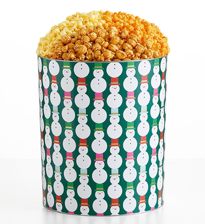 Holiday Snowman 6 1/2 Gallon 3 Flavor Popcorn Tin, Christmas Gifts by The Popcorn Factory