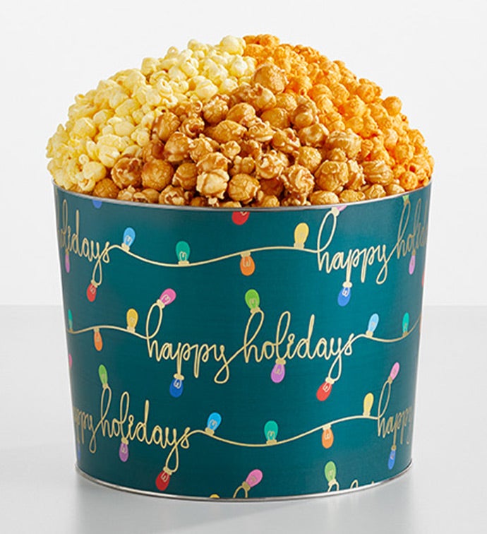 Holiday Lights 2 Gallon 3 Flavor Popcorn Tin, Christmas Gifts by The Popcorn Factory