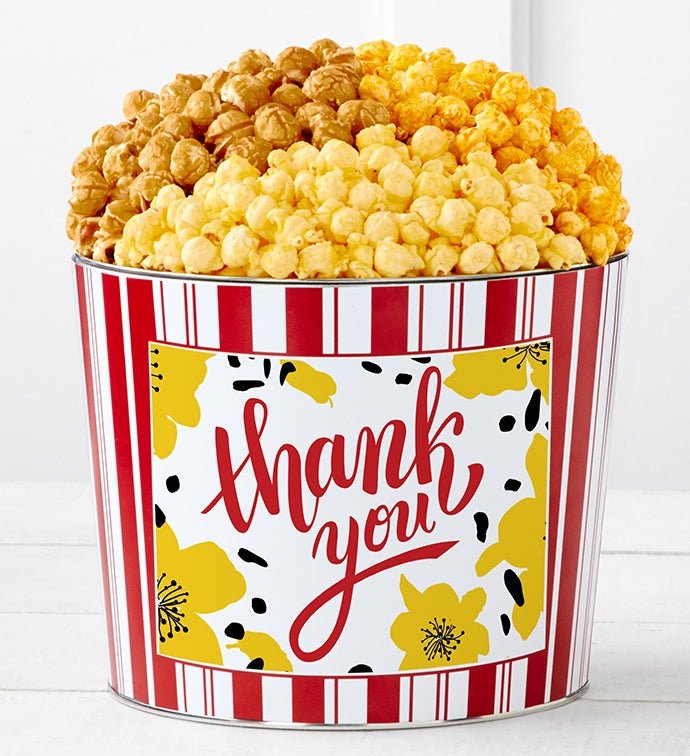 1.75 Gallon Popcorn Tin Retro 3-Flavor, Thank you Gifts by The Popcorn Factory