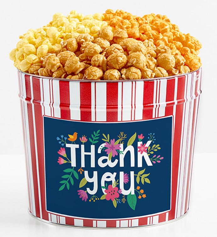1.75 Gallon Retro Popcorn Tin 3-Flavor, Thank you Gifts by The Popcorn Factory