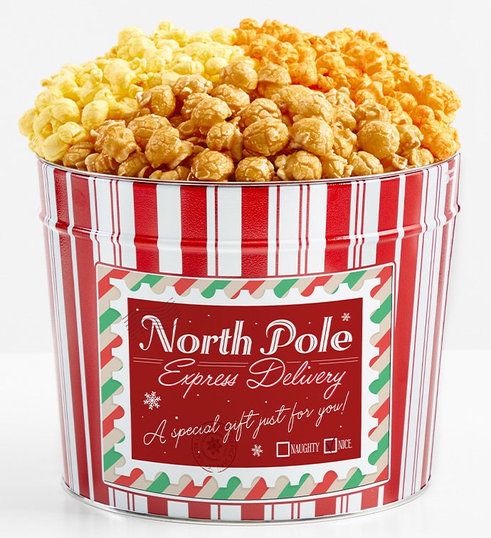 1.75 Gallon Retro Popcorn Tin 3-Flavor, Christmas Gifts by The Popcorn Factory
