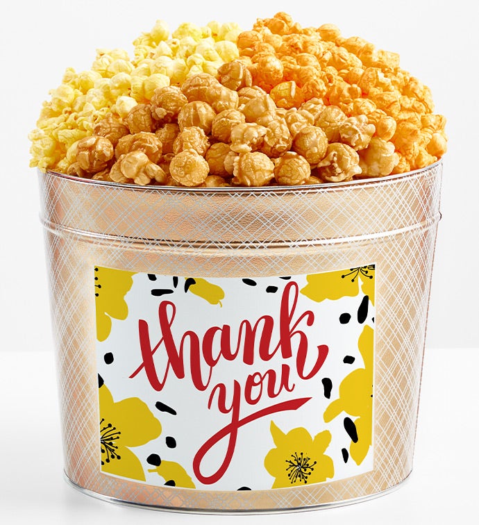 1.75 Gallon Gold Popcorn Tin 3-Flavor, Thank you Gifts by The Popcorn Factory