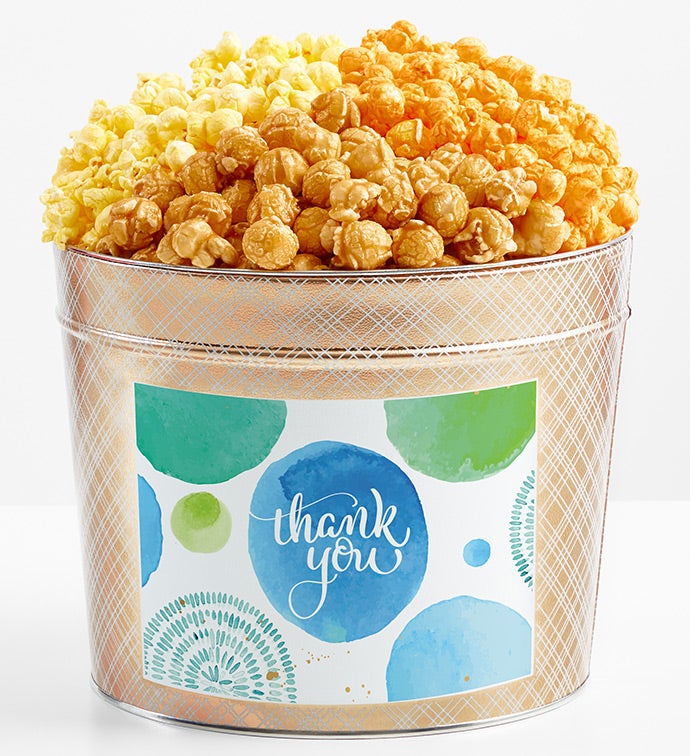 1.75 Gallon Gold Popcorn Tin 3-Flavor, Thank you Gifts by The Popcorn Factory