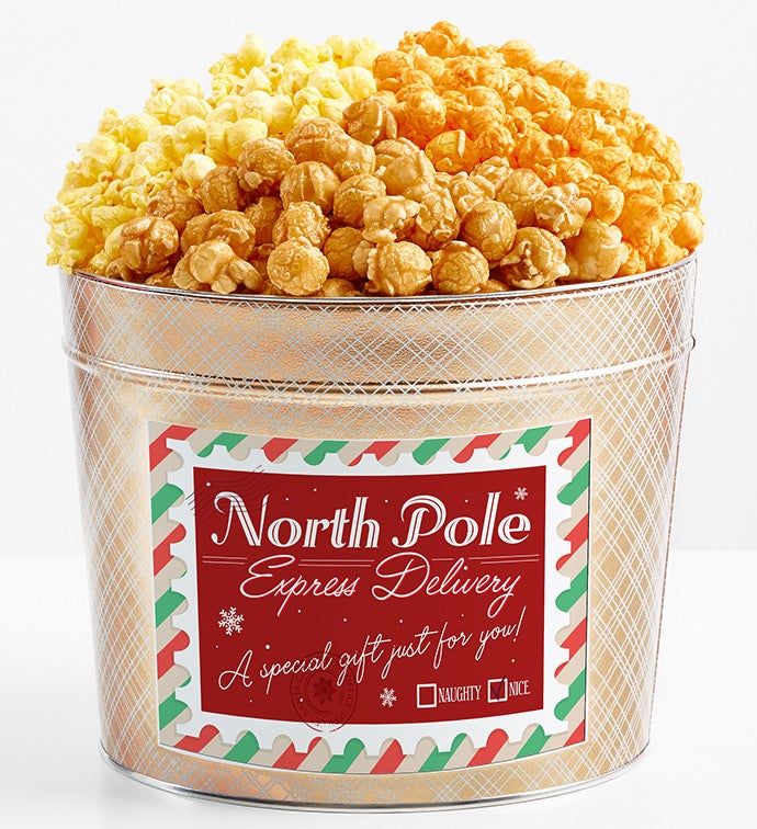 1.75 Gallon Gold Popcorn Tin 3-Flavor, Christmas Gifts by The Popcorn Factory