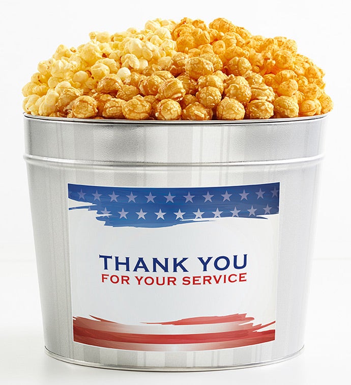 1.75 Gallon Silver Popcorn Tin 3-Flavor, Thank you Gifts by The Popcorn Factory