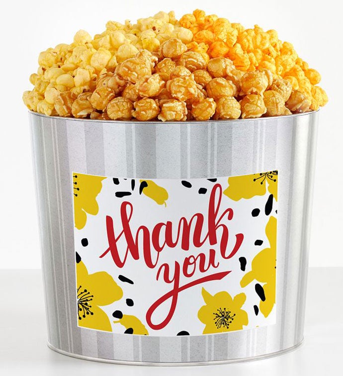 1.75 Gallon Silver Popcorn Tin 3-Flavor, Thank you Gifts by The Popcorn Factory