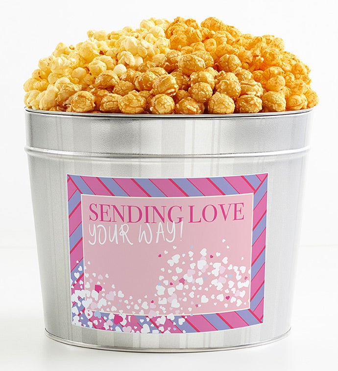 1.75 Gallon Silver Popcorn Tin 3-Flavor, Valentine's Day Gifts by The Popcorn Factory