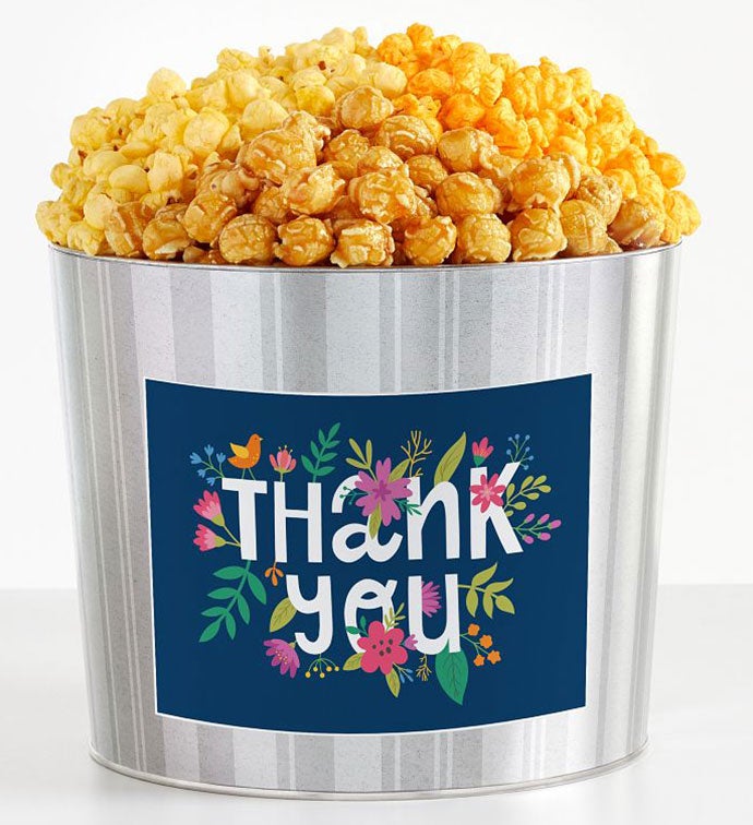 1.75 Gallon Silver Popcorn Tin 3-Flavor, Thank you Gifts by The Popcorn Factory