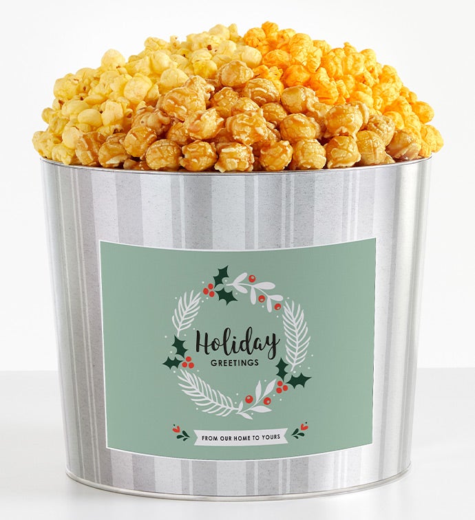 1.75 Gallon Silver Popcorn Tin 3-Flavor, Christmas Gifts by The Popcorn Factory