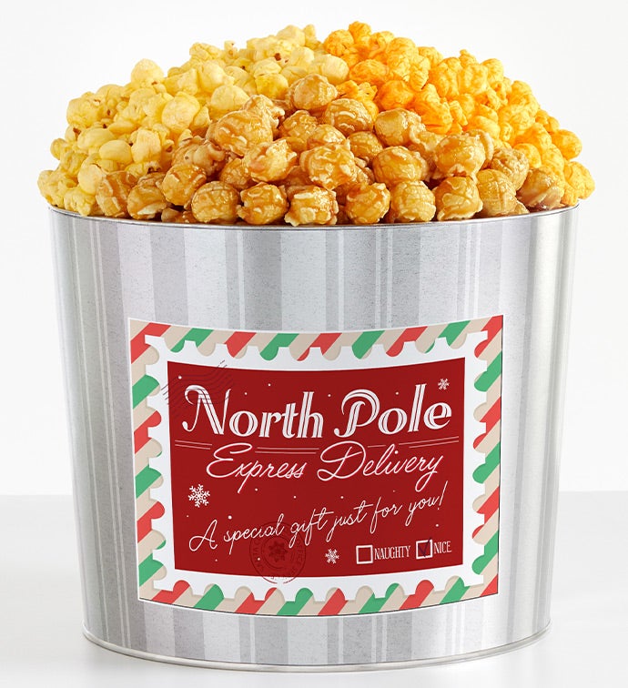 1.75 Gallon Silver Popcorn Tin 3-Flavor, Christmas Gifts by The Popcorn Factory