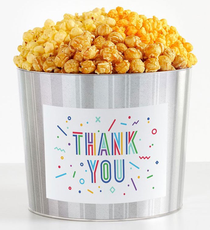 1.75 Gallon Silver Popcorn Tin 3-Flavor, Thank you Gifts by The Popcorn Factory