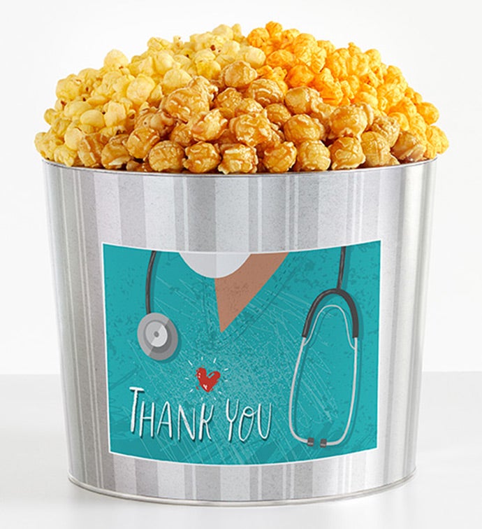 1.75 Gallon Silver Popcorn Tin 3-Flavor, Thank you Gifts by The Popcorn Factory